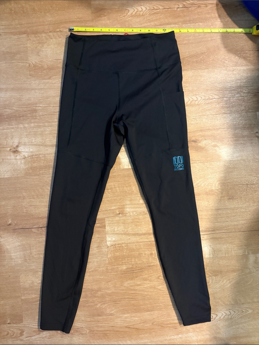 Topo Designs Black Performance Leggings with Teal Logo